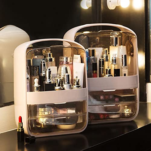 WenBaby Organizador de maquillaje, almacenamiento de cosméticos, cajón, resistente al polvo, caja organizadora de belleza con tapa, asa, giratorio 180°, para dresser, baño, dormitorio.