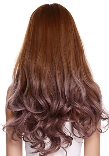 WIG ME UP - H1800-612R30 peluca de mujer pelo largo ondulado flequillo balayage castaño cobrizo claro rosa cosplay