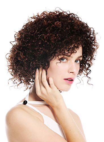 WIG ME UP- VK-11-2T30 peluca de mujer pelo corto voluminoso rizado teñido rizos salvajes castaño marrón mix mechas