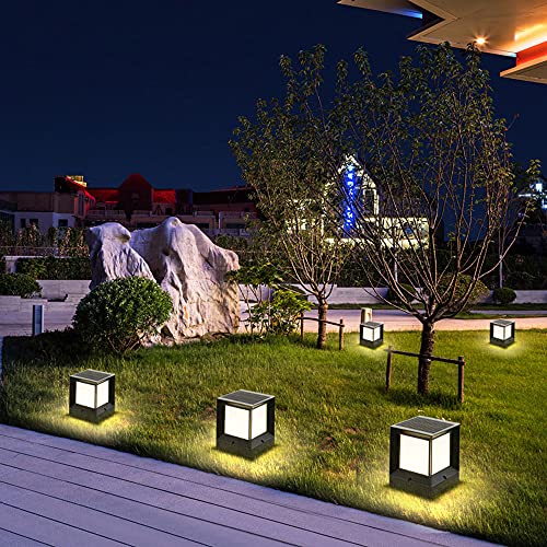 WISHVYQ Faros de Columna Cuadrados Modernos Luz de Cabeza de Columna LED Solar Faro de Columna de Patio IP65 Faros de Columna de Valla de Aluminio iluminación