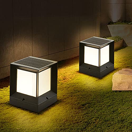 WISHVYQ Faros de Columna Cuadrados Modernos Luz de Cabeza de Columna LED Solar Faro de Columna de Patio IP65 Faros de Columna de Valla de Aluminio iluminación