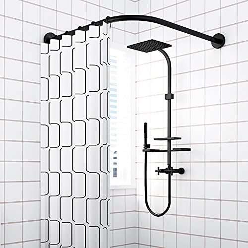 WJQD Cortina de ducha de esquina, de acero con revestimiento de polvo negro, para cuarto de baño, vestidor, 100% resistente al óxido (tamaño: 70 a 95 cm x 70 a 95 cm)