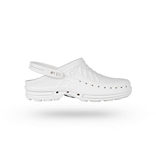 WOCK Clog con Tira, Zueco Sanitario de Trabajo Blanco/Blanco Mujer e Hombre - Esterilizable, Rango de tamaño de 35-48