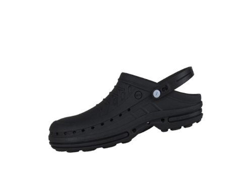 WOCK Clog con Tira, Zueco Sanitario de Trabajo Negro/Negro Mujer e Hombre - Esterilizable, Rango de tamaño de 35-48