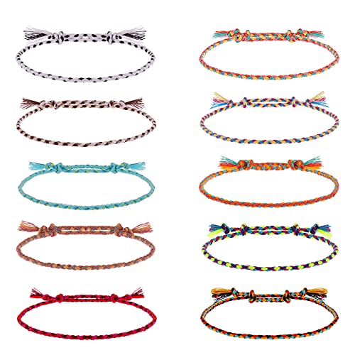 Wodasi Hechas a Mano Trenzadas Pulsera, 10 Piezas Pulsera Ajustable, Pulsera de Cuerda para Hombres Mujeres Trenzado Pulsera, Pulseras de Tejido para Amistad, Multicolor, Estilo B