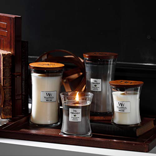 WoodWick Trilogy vela perfumada mediana en forma de reloj de arena con Pluswick Innovation, Cabaña acogedora