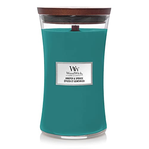 Woodwick Vela perfumada de reloj de arena grande con mecha crujiente, enebro y abeto, hasta 130 horas de tiempo de combustión (1694653E)