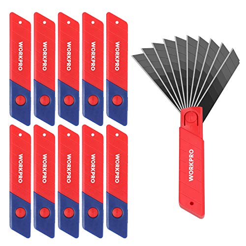 WORKPRO Juego de Cuchillas Cutter, 100 Piezas Hojas para Cuter Profesional a Presión de 8 Segmentos, Cuchillas de Repuesto SK5, 0,5 mm de Grosor y 18 mm de Ancho con Caja