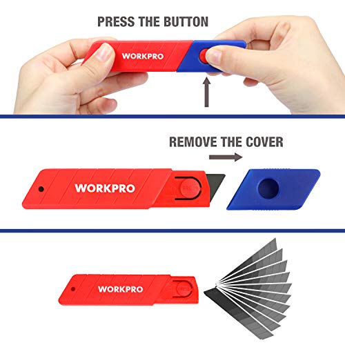 WORKPRO Juego de Cuchillas Cutter, 100 Piezas Hojas para Cuter Profesional a Presión de 8 Segmentos, Cuchillas de Repuesto SK5, 0,5 mm de Grosor y 18 mm de Ancho con Caja