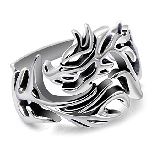 WOZUIMEI Anillo Retro de Estilo Chino Anillo de Hombre S925 Anillo Ajustable de Estilo Étnico con Tótem de Dragón Rojo de Plata TailandesaGrande 22-24#