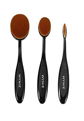 WYNIE 3pcs Brocha Ovalada de Maquillaje Cepillo Dientes para Base Corrector Colorete Pelo Sintetico Cruelty Free