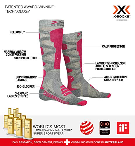 X-Socks Ski Silk 4.0 Women Invierno Merino Calcetines De Esquí, Mujer, Grey Melange/Pink, 37/38