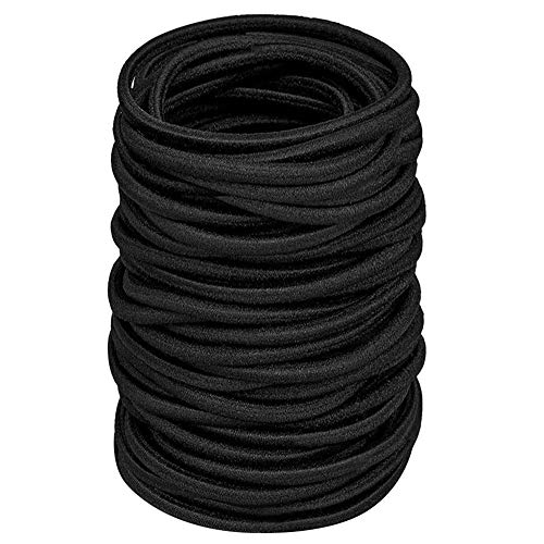 XCOZU 30 piezas gomas para el pelo negro, goma de pelo elásticas para mujeres y niña con pelo grueso, sin metal banda de pelo elástica para el pelo para cola de caballo 50 mm x 4 mm