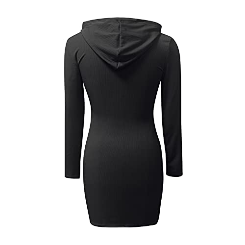 Xisimei Vestido de punto con capucha para mujer, de manga larga, informal, con capucha, corte ajustado, para otoño, para invierno, minivestido, túnica, Negro , M