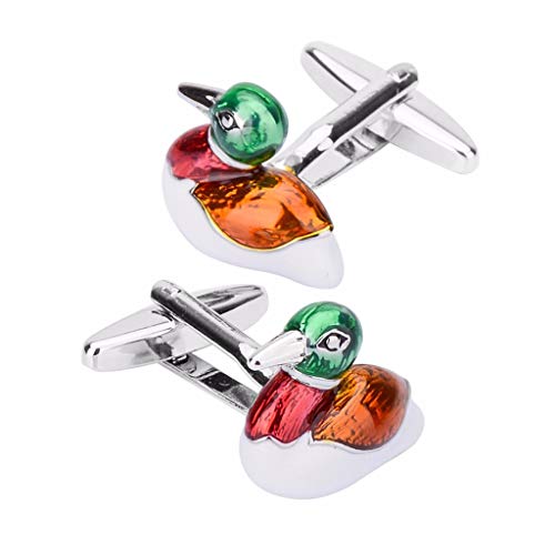 XJJZS Mandarin Duck Gemelos para Hombres Camisa Puños Puños Esmalte Publicidad DIY Boda Novios Regalo Joyería Masculina