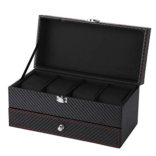 XJJZS Mostrar la caja del organizador, la fibra de carbono de diseño - Hebilla for la joyería for hombre Relojes, titular de almacenamiento hombre TOP, Cajón almohadas