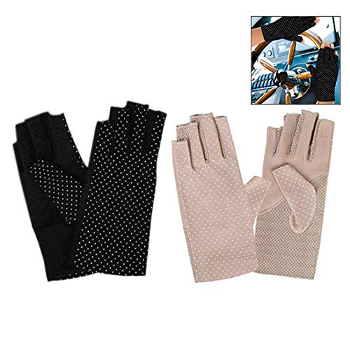 Xrten Bloqueador Solar Medio Dedo Guantes, Mujeres del Verano de la protección, 100% de algodón Guantes de conducción Mitones (2 Pares)