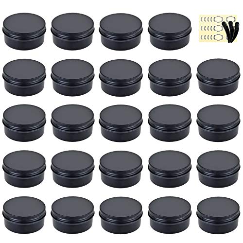 Yalbdopo - Tarros de aluminio para cosméticos, 24 unidades, 10 ml, redondos, con tapa de rosca para crema, bálsamo labial, cosméticos, velas, manualidades, almacenamiento de viaje, Black