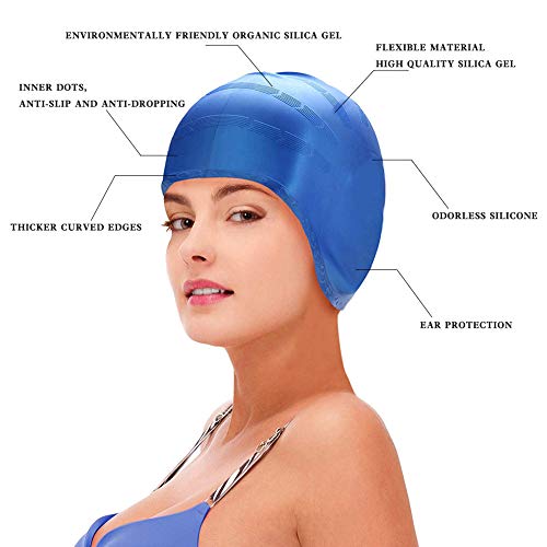 YFOX Gorro de natación de silicona, protección auditiva, impermeable, antigolpes, tapa para la cabeza, orejas, unisex, adecuado para personas con pelo largo, viene con una caja