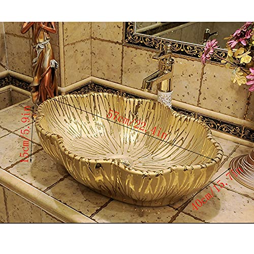 YIFEI2013-SHOP Lavabo Lotus Lotus Forma de Hojas de baño Vendimia de baño Fregadero de cerámica Fregadero sobre contratiempo Baño Vanity Fregadero Dorado Arte Cuenca Lavabo Baño (Color : A)