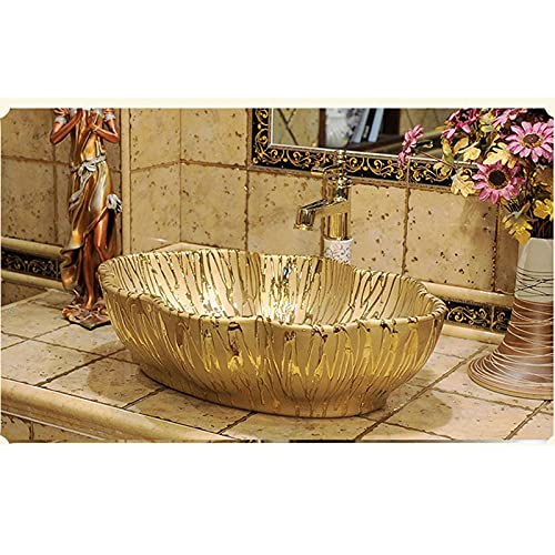 YIFEI2013-SHOP Lavabo Lotus Lotus Forma de Hojas de baño Vendimia de baño Fregadero de cerámica Fregadero sobre contratiempo Baño Vanity Fregadero Dorado Arte Cuenca Lavabo Baño (Color : A)