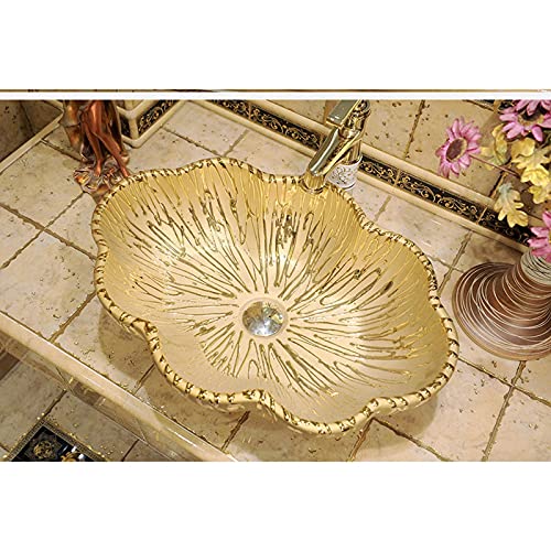 YIFEI2013-SHOP Lavabo Lotus Lotus Forma de Hojas de baño Vendimia de baño Fregadero de cerámica Fregadero sobre contratiempo Baño Vanity Fregadero Dorado Arte Cuenca Lavabo Baño (Color : A)