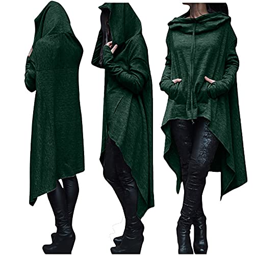 yiouyisheng Poncho para mujer, chal, chal, capa con capucha, dobladillo irregular, pañuelo con mangas, sudadera larga con capucha y cordón, verde, M