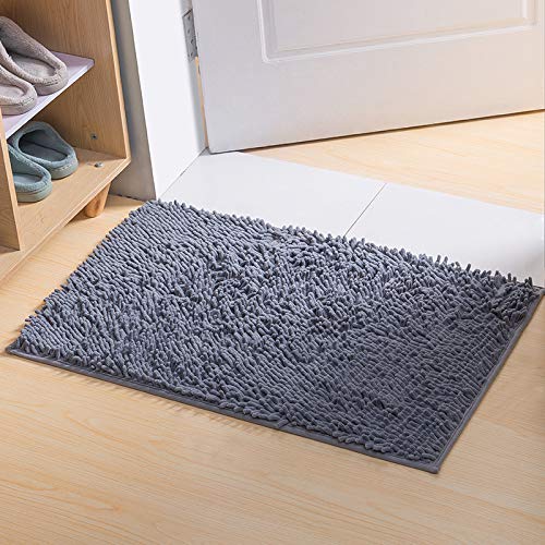 YIQI Alfombra de baño de Felpa de Microfibra de Chenilla, Suave y acogedora, Agua súper Absorbente, Antideslizante, Gruesa para Dormitorio de baño (60x40 cm, Gris)