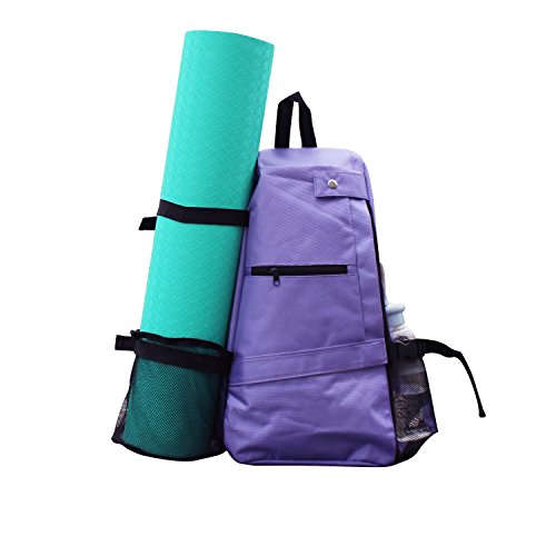 Yoga Mat Bolsa Mochila Crossbody Sling Mochila Yoga Mat Bolsa de transporte traje para las mujeres hombres entrenamiento gimnasio deporte viaje senderismo ciclismo sin Yoga Mat, púrpura