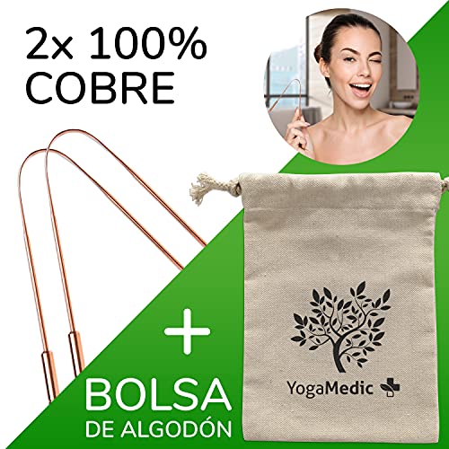 YogaMedic Limpiador de Lengua de cobre [2x] - 100% cobre, naturalmente Anti-Microbiano para combatir el mal aliento - Raspador de lengua - tongue scraper