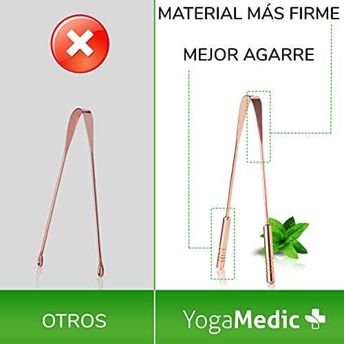 YogaMedic Limpiador de Lengua de cobre [2x] - 100% cobre, naturalmente Anti-Microbiano para combatir el mal aliento - Raspador de lengua - tongue scraper