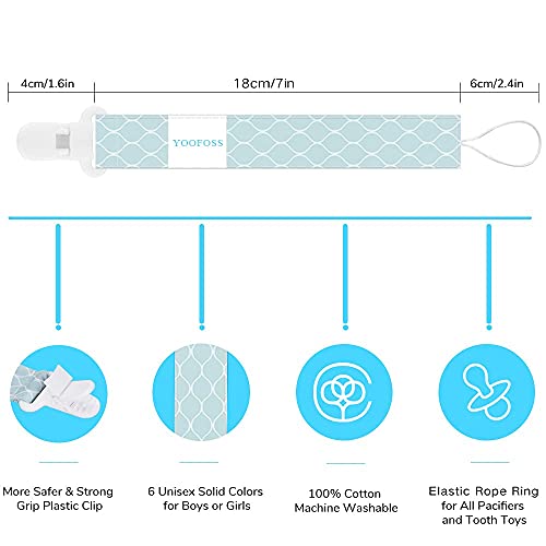 YOOFOSS Chupetes de Clip Bebé 6 piezas Clips para chupete de Babies de algodón Hecha de Materia Segura Limpiable Antiarrugas y Anti-Fade, con el Diseño Unisexo y Adorable Multicolor-Geométrico