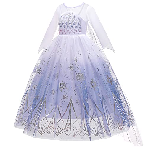 YOSICIL Disfraz Princesa Elsa Frozen Niña Lentejuelas Vestido de Fiesta Traje de Reina de Hielo con Espejos Maquillaje y Clips Pelo Holloween Cosplay Carnaval Navidad,morado120