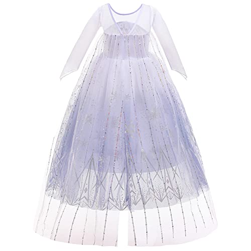 YOSICIL Disfraz Princesa Elsa Frozen Niña Lentejuelas Vestido de Fiesta Traje de Reina de Hielo con Espejos Maquillaje y Clips Pelo Holloween Cosplay Carnaval Navidad,morado120