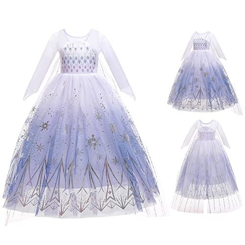 YOSICIL Disfraz Princesa Elsa Frozen Niña Lentejuelas Vestido de Fiesta Traje de Reina de Hielo con Espejos Maquillaje y Clips Pelo Holloween Cosplay Carnaval Navidad,morado120