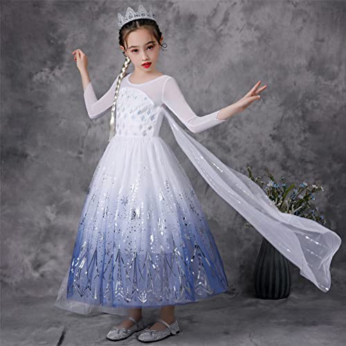 YOSICIL Disfraz Princesa Elsa Frozen Niña Lentejuelas Vestido de Fiesta Traje de Reina de Hielo con Espejos Maquillaje y Clips Pelo Holloween Cosplay Carnaval Navidad,morado120