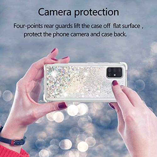 youmehe Funda con Cuerda para Redmi 9,Bling Glitter Liquida Cordón Transparente Suave TPU Silicona Case，con Colgante Ajustable Collar Correa de Cuello Cadena Cordón-（Plata）