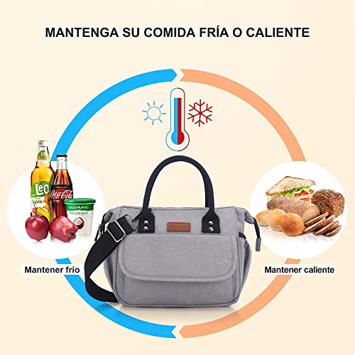 YOUNGOA Bolsa Térmica Porta Alimentos, 12L Bolsa Isotermica Mujer con Bandolera, Bolsa de Almuerzo Térmica Impermeable para Trabajo Oficina Playa Viaje