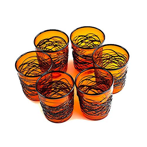 YourMurano, Juego de vasos de Cristal de Murano, Decoración de Naranja, Negro, Seis vasos de vidrio, Halloween, Vasos de chupito, Hecho a mano, Web Shot