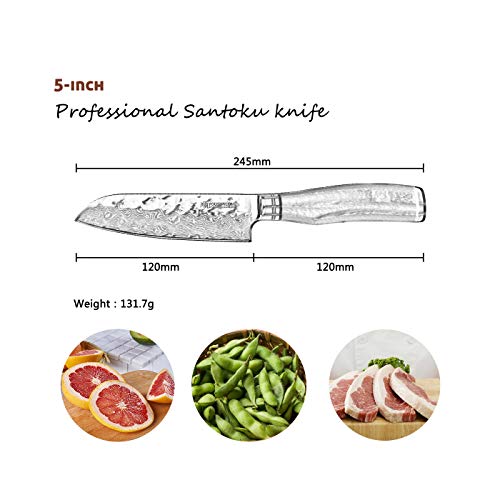 YOUSUNLONG 5 Pulgadas VG10 Damasco Cuchillo Santoku Cuchillo de Cocina Profesional Cuchillos Damasco Utilidad Cuchillo-ébano mango-SL-DK1093B