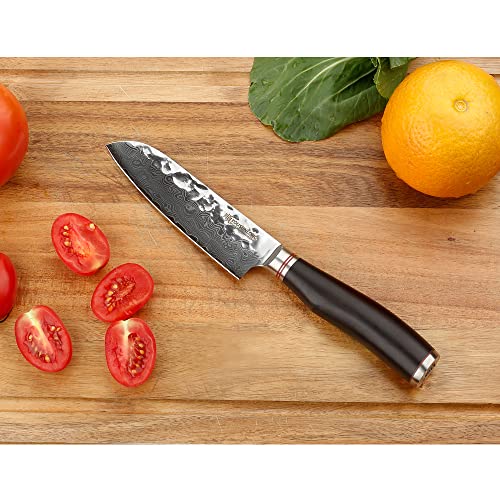 YOUSUNLONG 5 Pulgadas VG10 Damasco Cuchillo Santoku Cuchillo de Cocina Profesional Cuchillos Damasco Utilidad Cuchillo-ébano mango-SL-DK1093B