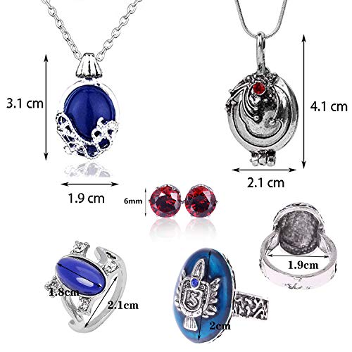 YouU Juego de collares de las diarias vampíricas de Katherine Pierce y collar de Elena Gilbert Daylight Ring Royal Blue Diamond Stud Pendientes Rojo Stefan Salvatore Anillo