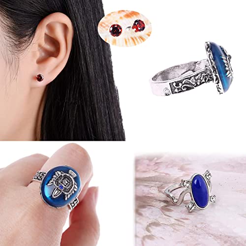 YouU Juego de collares de las diarias vampíricas de Katherine Pierce y collar de Elena Gilbert Daylight Ring Royal Blue Diamond Stud Pendientes Rojo Stefan Salvatore Anillo