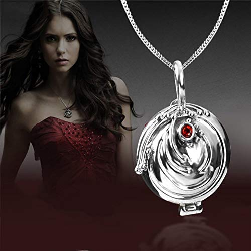 YouU Juego de collares de las diarias vampíricas de Katherine Pierce y collar de Elena Gilbert Daylight Ring Royal Blue Diamond Stud Pendientes Rojo Stefan Salvatore Anillo