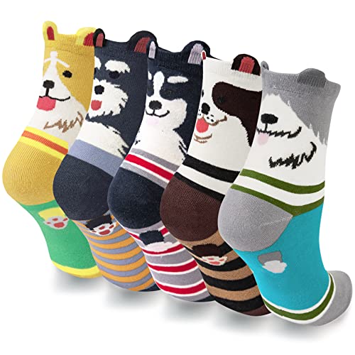 YSense 5 Pares de Calcetines Mujer Divertidos Originales Animales Lindos Estampados Ocasionales de Algodón para Niña y Mujer A-mix 2 Talla única