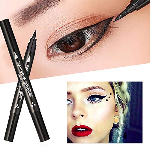 Yuccer 3 Piezas Sello Delineador de Ojos Liquido Negro Lapiz de Ojos Larga Duracion Estrella Luna Corazon Flor Regalo Maquillaje Ahumado para Mujer Cumpleaño (Estrella + Luna + Corazón)