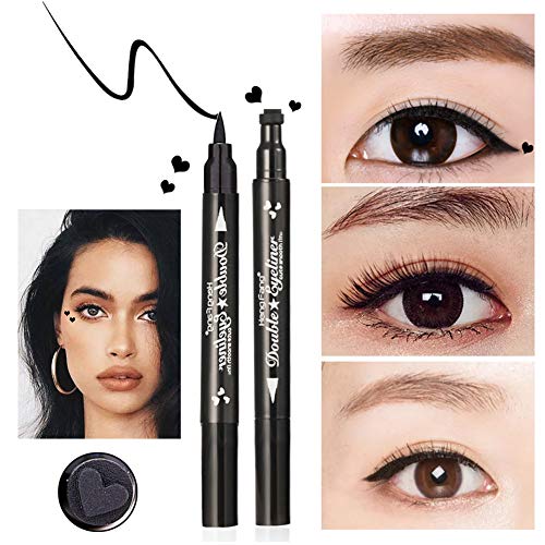 Yuccer 3 Piezas Sello Delineador de Ojos Liquido Negro Lapiz de Ojos Larga Duracion Estrella Luna Corazon Flor Regalo Maquillaje Ahumado para Mujer Cumpleaño (Estrella + Luna + Corazón)