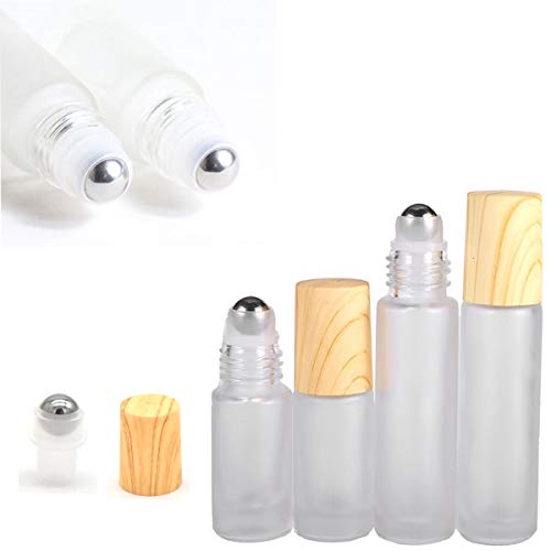 Yueser 6 Piezas Botellas Roll On para Aceites Esenciales con Roll-on Bola de Acero Inoxidable y Tapa de Bambú Imitación para Perfume Aromaterapia Aceite Esencial,5 ml 10ml