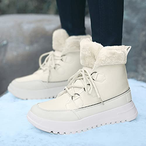 YWLINK Botas De Mujer,Invierno Casual Al Aire Libre Espesar CáLido Senderismo Deportes CordóN Botas De Nieve Zapatos De CañA Alta Botas Gruesas De Felpa Botas De Felpa Botas Negras (Blanco, 39)