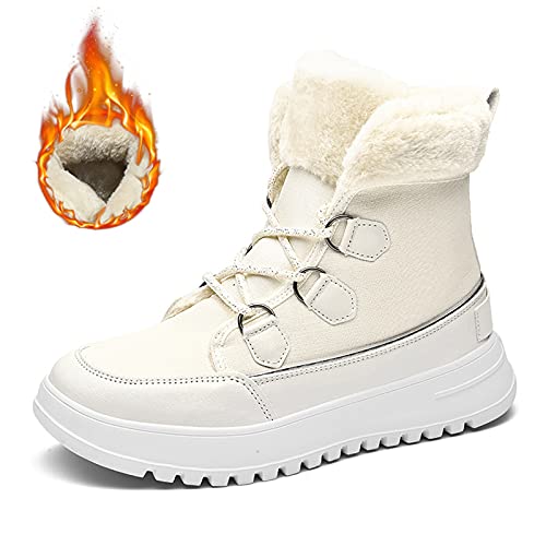 YWLINK Botas De Mujer,Invierno Casual Al Aire Libre Espesar CáLido Senderismo Deportes CordóN Botas De Nieve Zapatos De CañA Alta Botas Gruesas De Felpa Botas De Felpa Botas Negras (Blanco, 39)